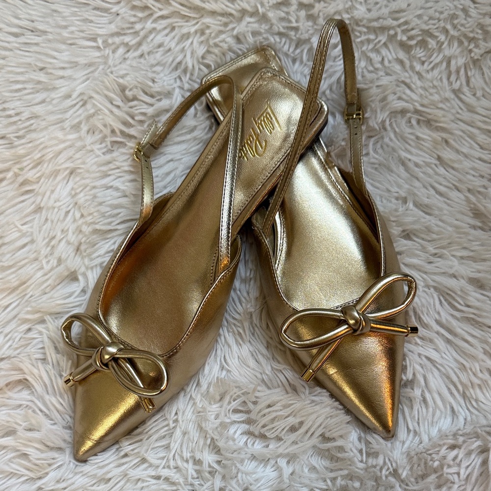 Lilly Pulitzer Metallic Gold Slingback Pointed-Toe Flats with Bow size 10